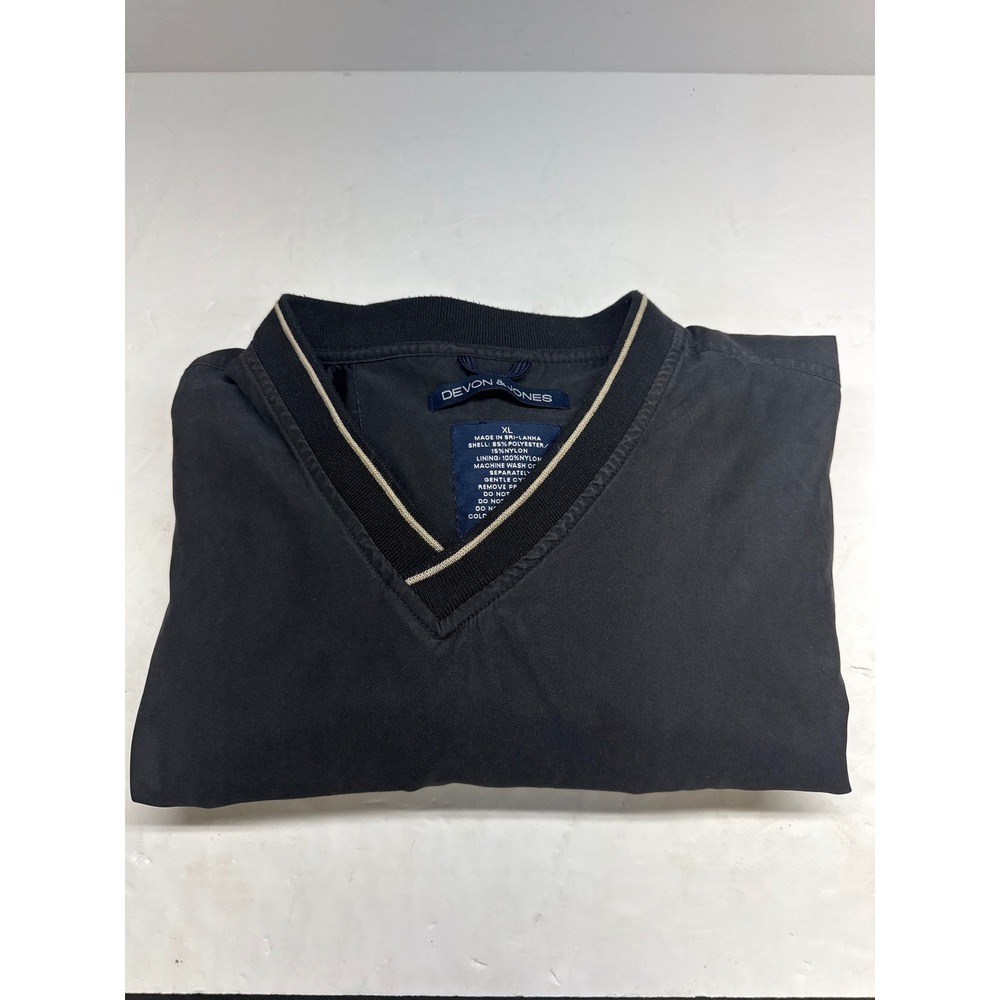 Devon & Jones Mens XL Black V-Neck Windshirt Pullover Golf Jacket Lined Pocket